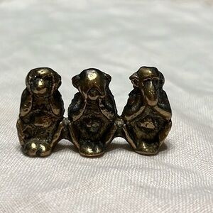 Vintage Three Wise Monkeys Brass Hear See Speak No Evil Figurine